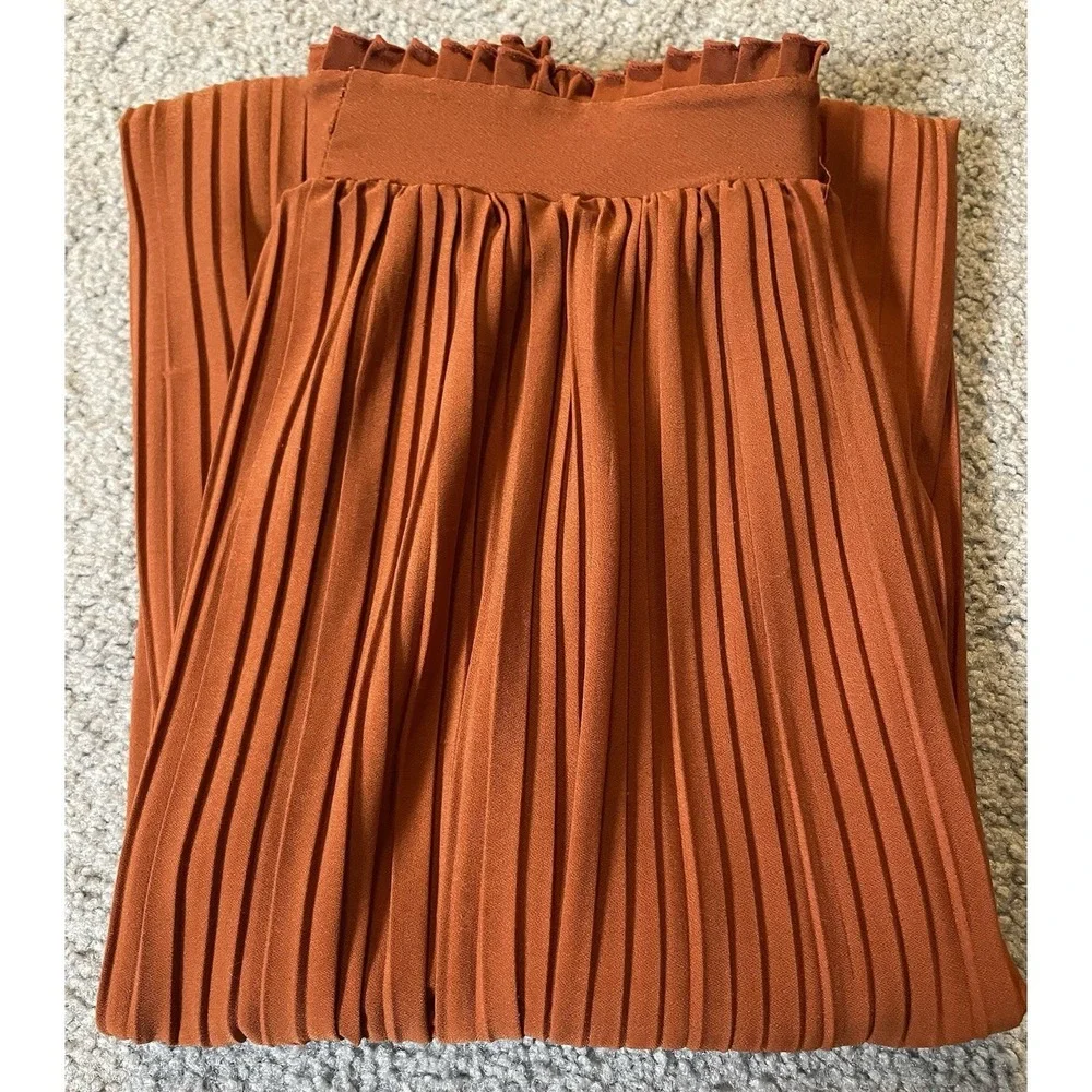Y2K SoHo Pleated Maxi Skirt Sz S Rustic Brown Elastic Waist Career Party - Picture 13 of 13